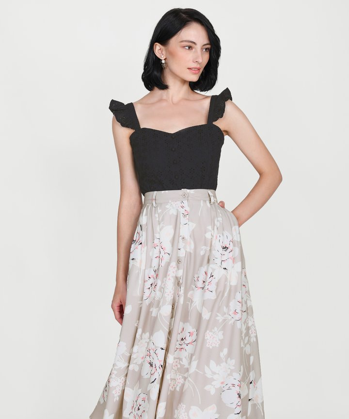 Willa Eyelet Ruffle Top - Black