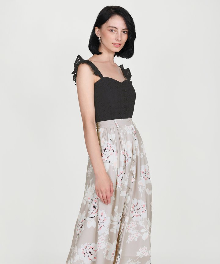 Cassis Floral Midi Skirt - Pale Sand