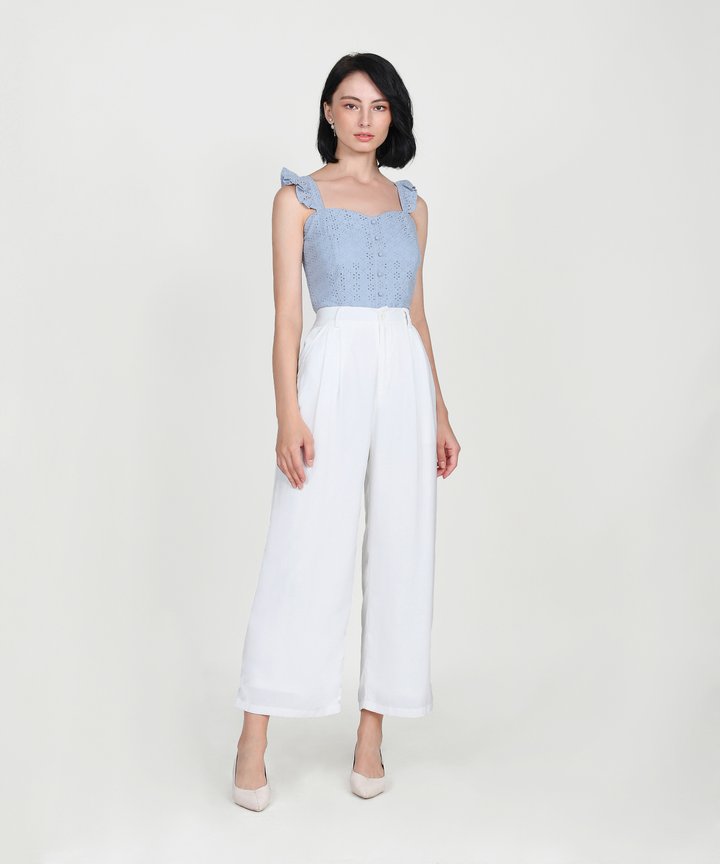 Willa Eyelet Ruffle Top - Pale Iris