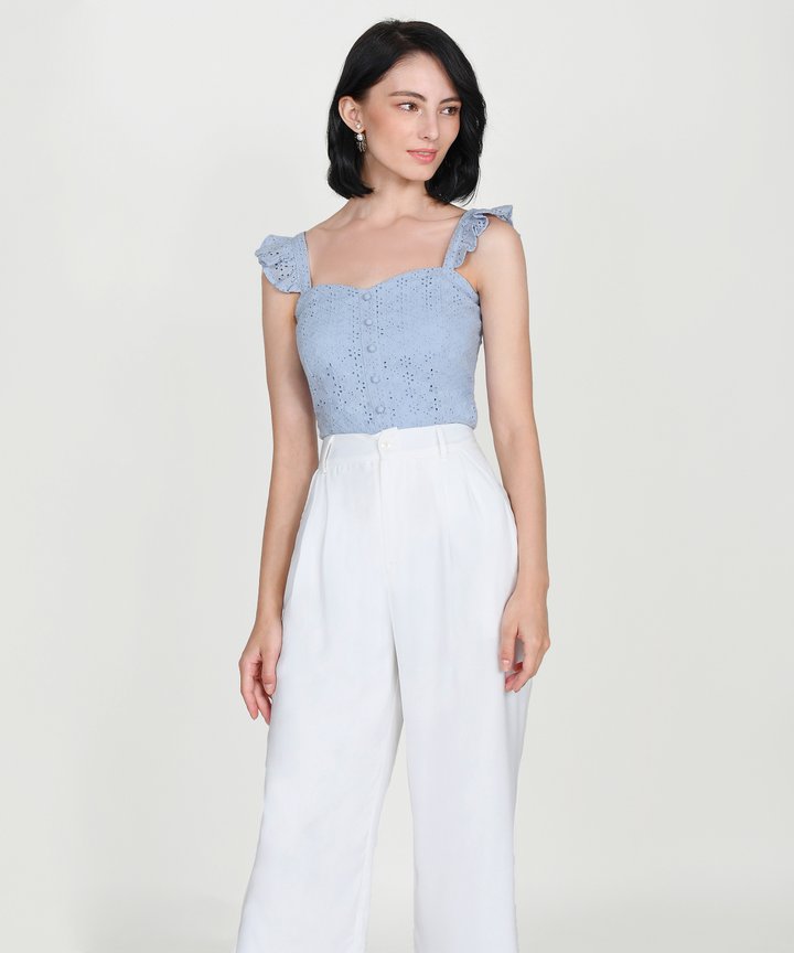 Willa Eyelet Ruffle Top - Pale Iris