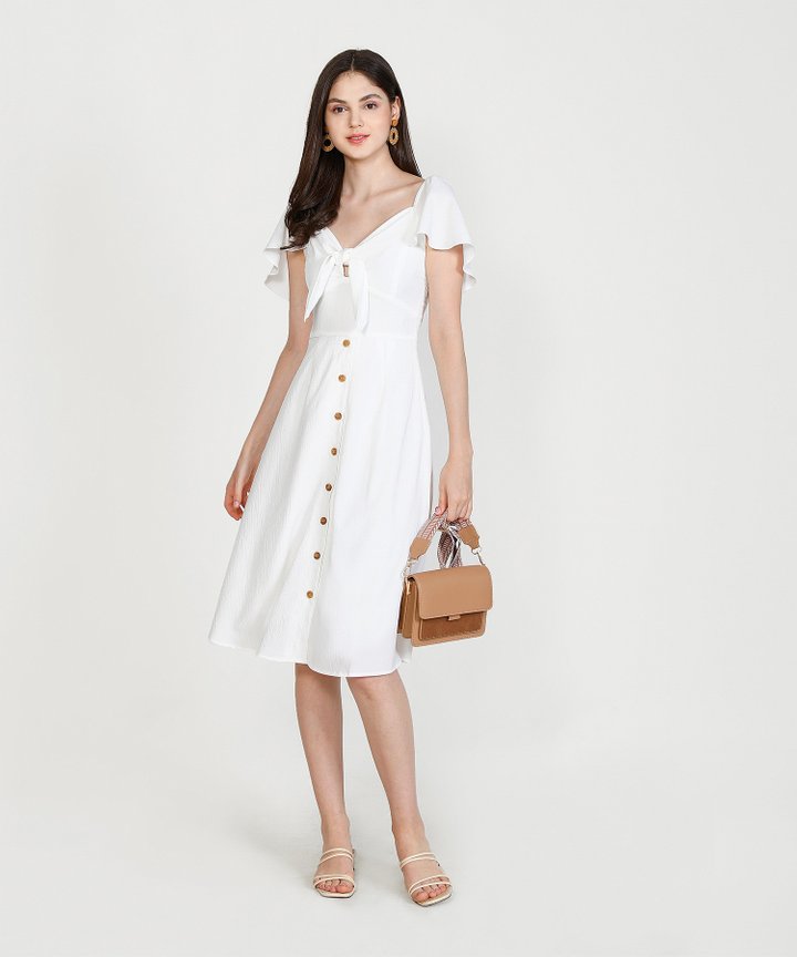 Madeleine Button Down Midi Dress - White (Restock)