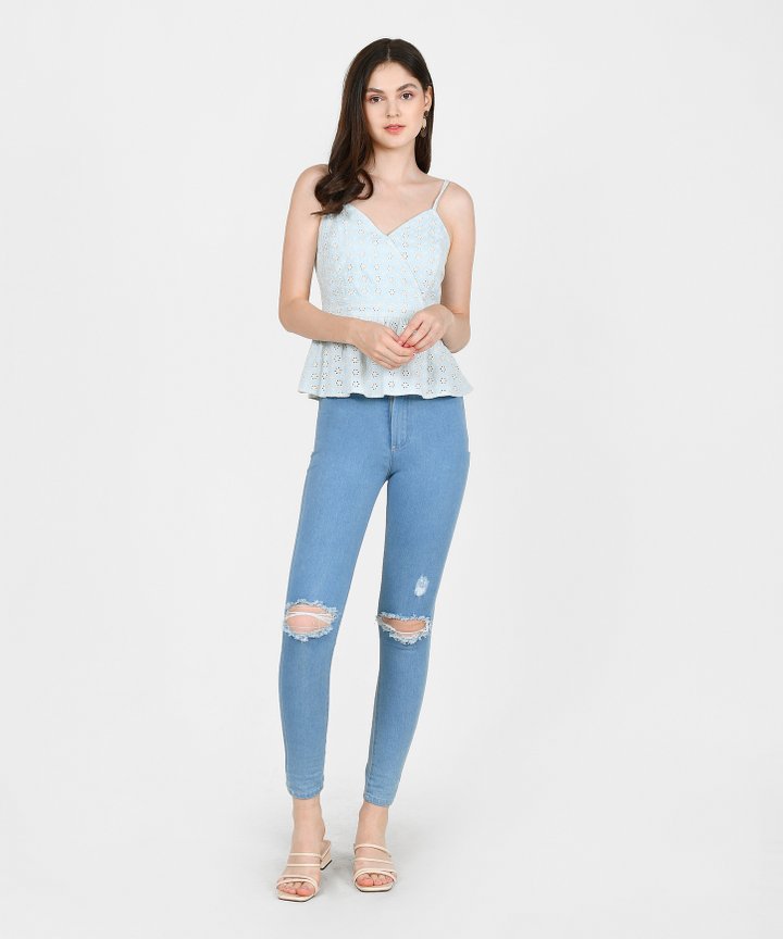 Chamomile Eyelet Peplum Top - Light Blue