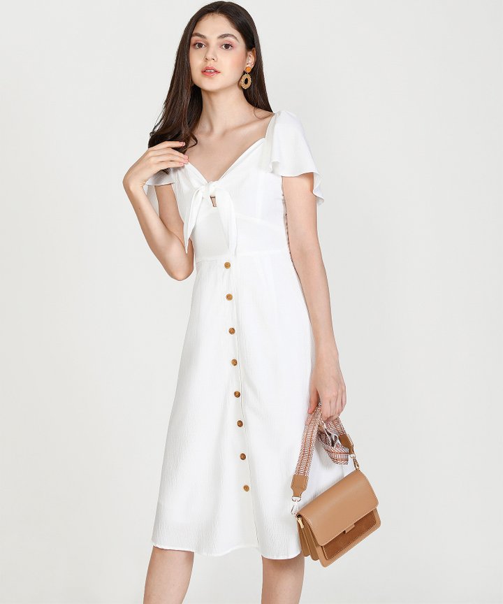 Madeleine Button Down Midi Dress - White (Restock)