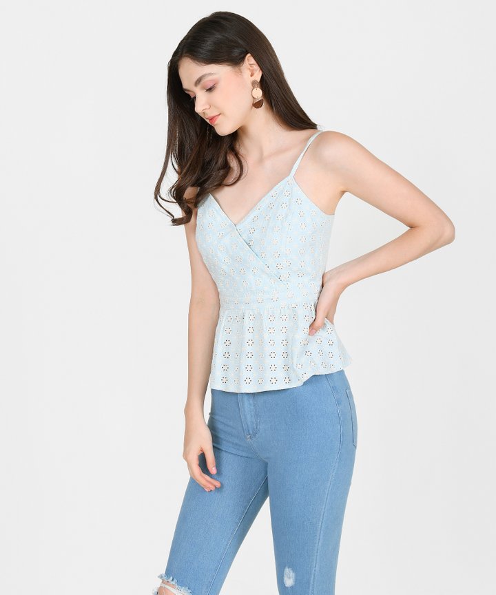 Chamomile Eyelet Peplum Top - Light Blue