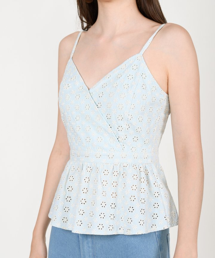 Chamomile Eyelet Peplum Top - Light Blue