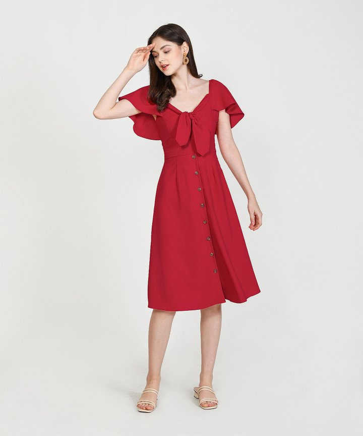 Madeleine Button Down Midi Dress - Scarlet (Restock)
