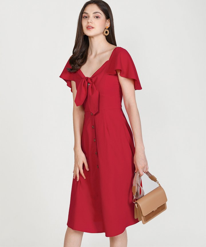 Madeleine Button Down Midi Dress - Scarlet (Restock)