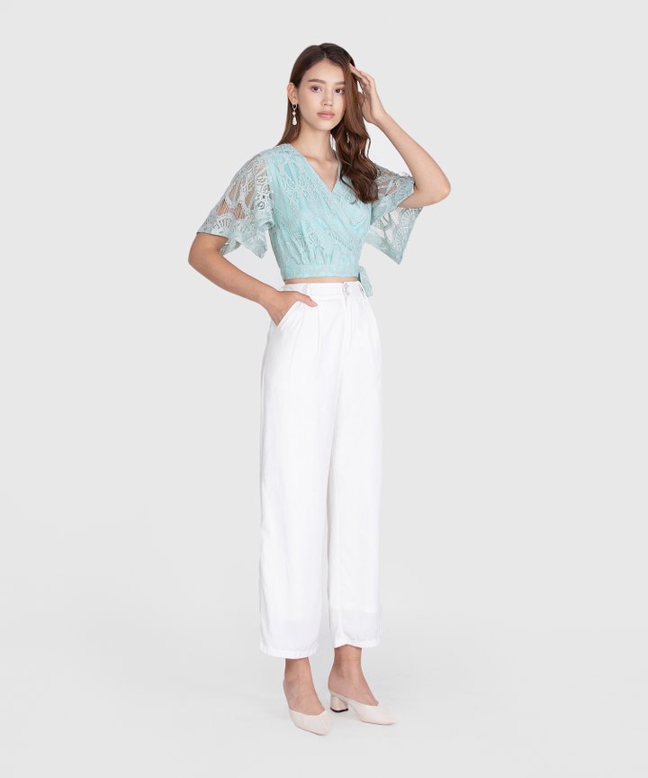 Annette Lace Cropped Blouse - Seafoam