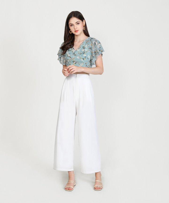 Laurie Floral Cropped Blouse - Pale Turquoise