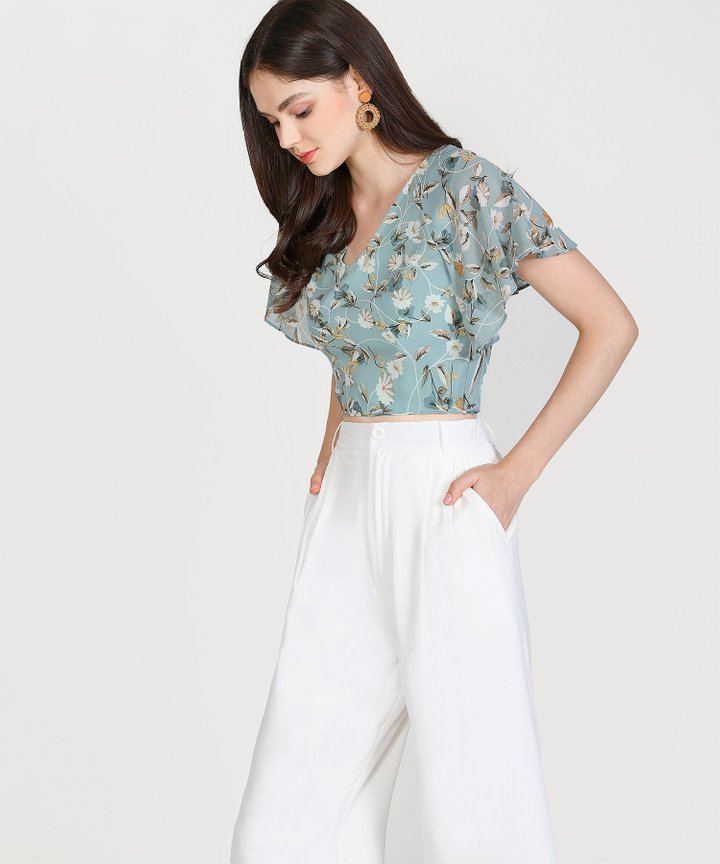 Laurie Floral Cropped Blouse - Pale Turquoise