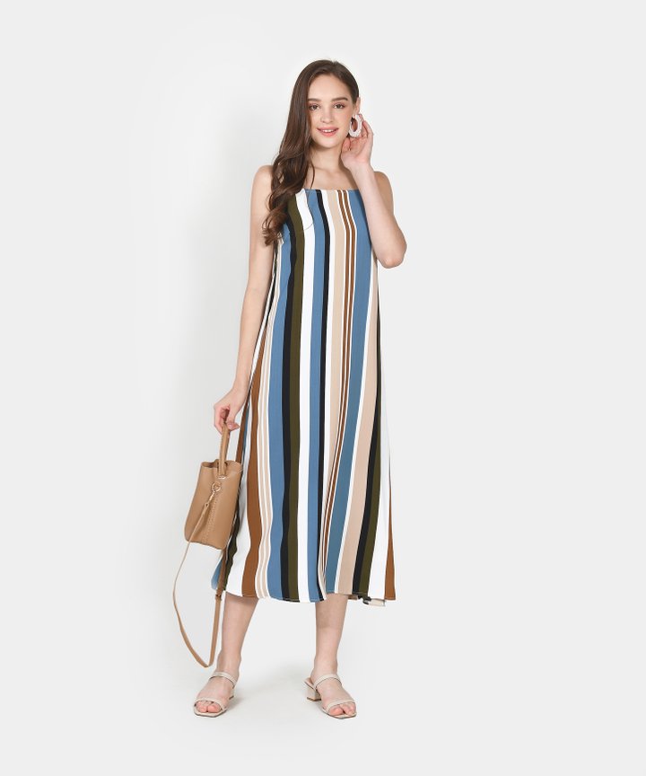 Nicolette Striped Maxi Dress- Lucerne Blue