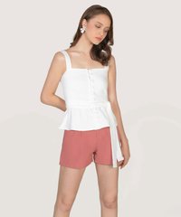 Thea Button Down Peplum Top in White Fashion Online Store