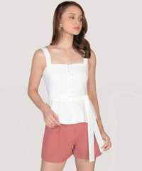Thea Button Down Peplum Top in White Online Fashion