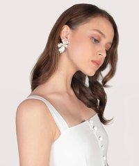 Thea Button Down Peplum Top in White Close Up View Women's Fashion
