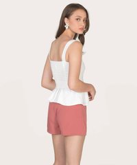 Thea Button Down Peplum Top in White Back View