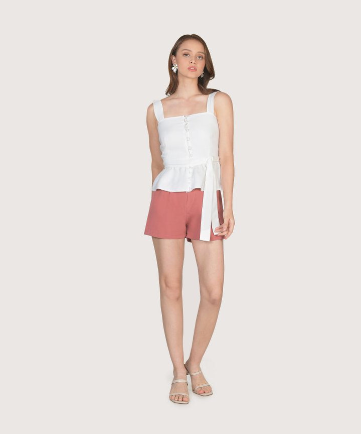 Thea Button Down Peplum Top - White