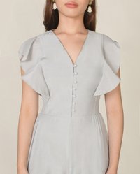 Blanche Ruffle Playsuit in Pale Cinder Grey Close Up View