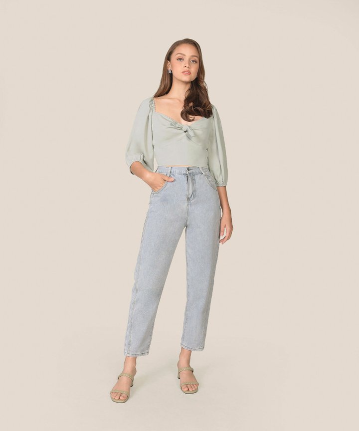 Beverly Cropped Blouse - Sage Grey