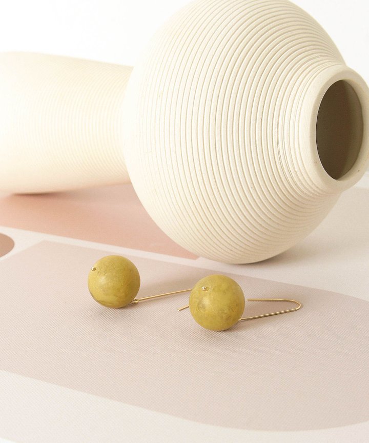 Emmett Ball Drop Earrings - Olive