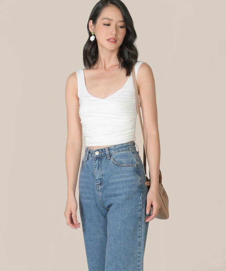 Antaara Ruched Cropped Top - Chalk
