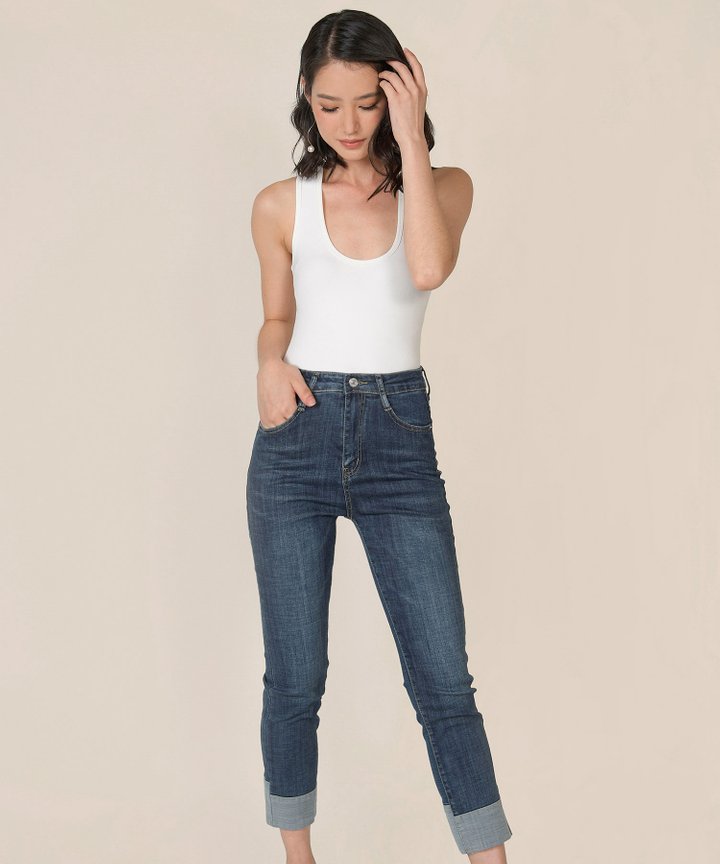 Bambino Contrast Cuff Jeans - Dark Blue