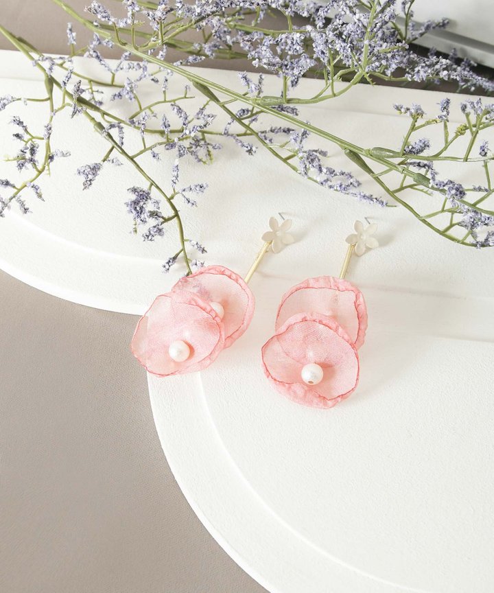 Cloud Floral Drop Earrings - Pink