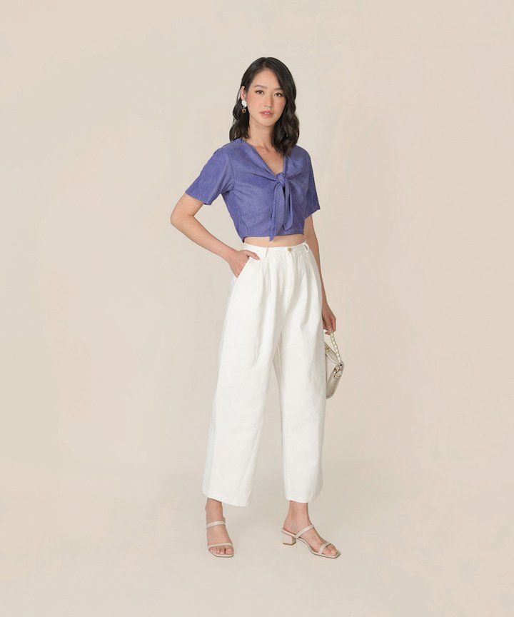 Florentine Tie-Front Cropped Top - Periwinkle