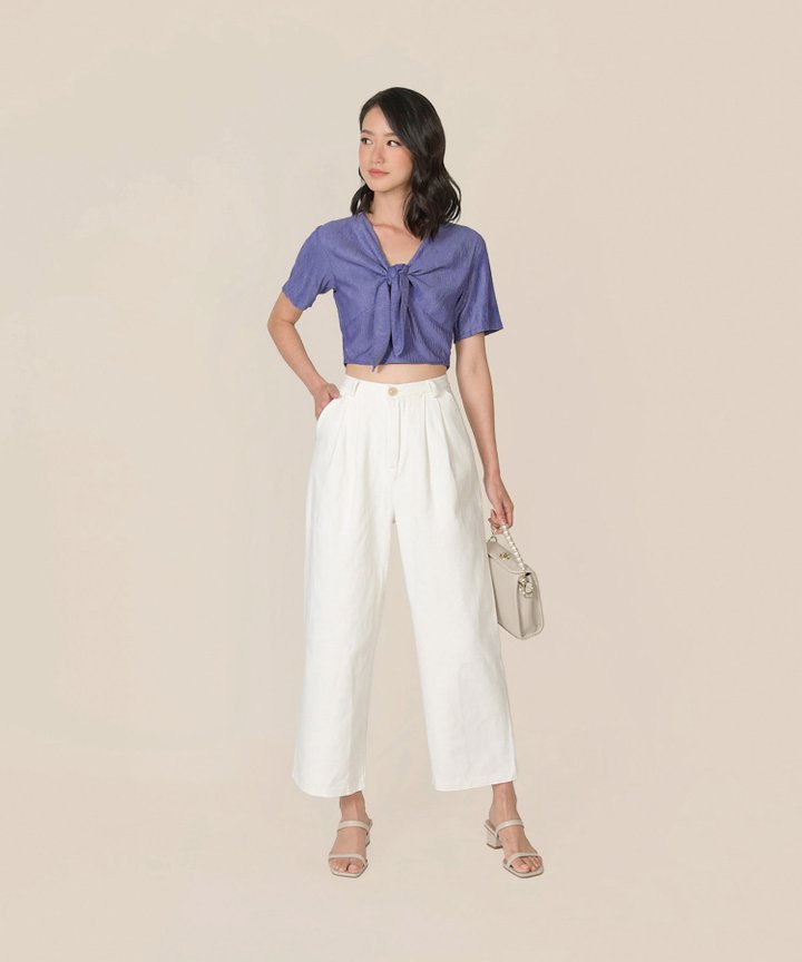 Florentine Tie-Front Cropped Top - Periwinkle