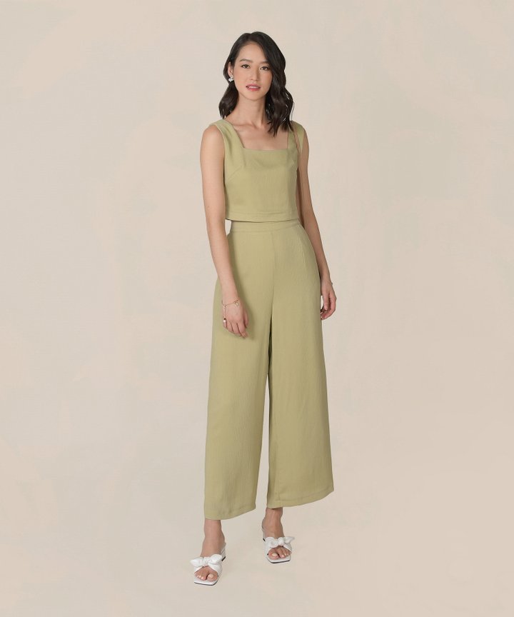 Kailua Plisse Cropped Top - Pale Chartreuse
