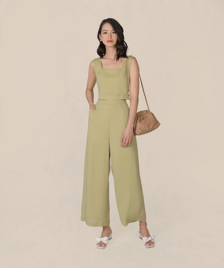 Kailua Plisse Pants - Pale Chartreuse