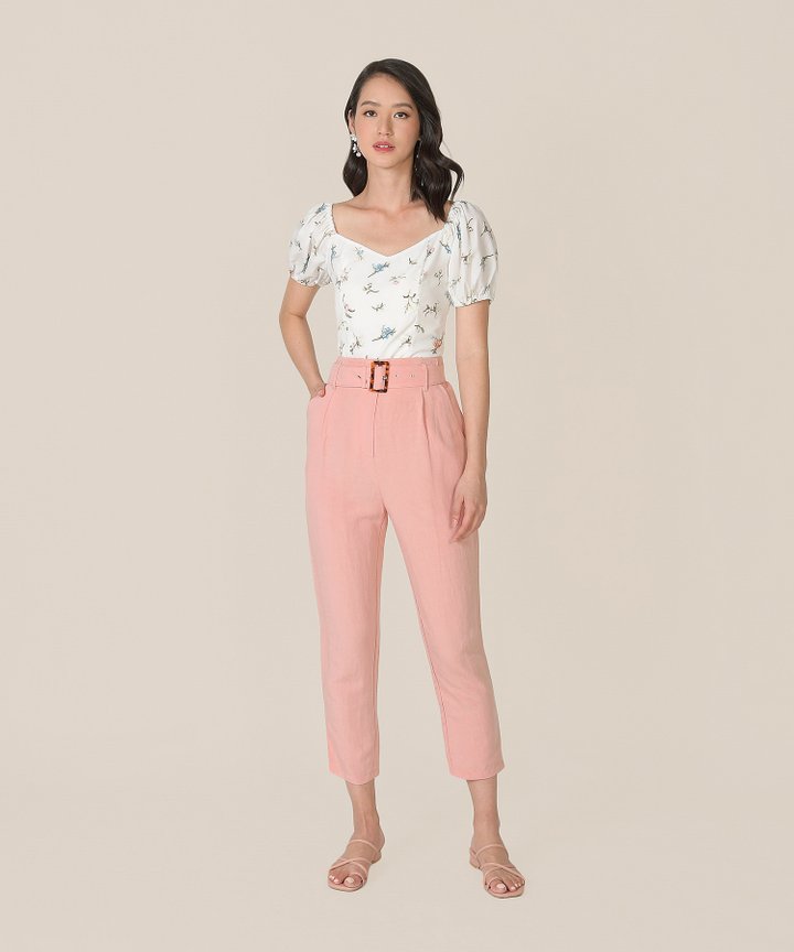 Mirador High-Waist Belted Trousers - Blush