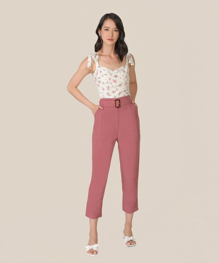 Mirador High-Waist Belted Trousers - Raspberry