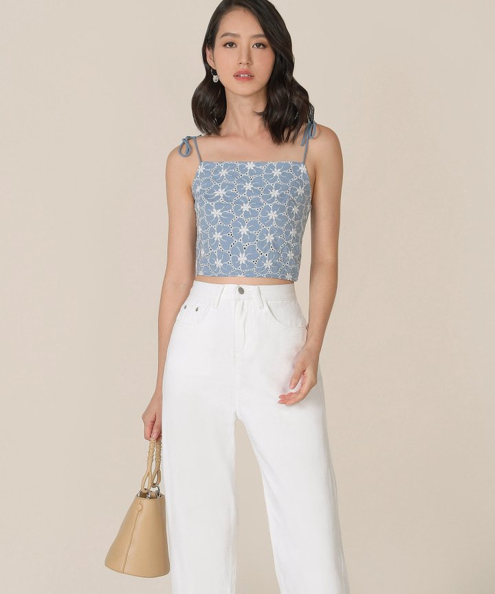 Prism Floral Embroidered Top - Cornflower Blue