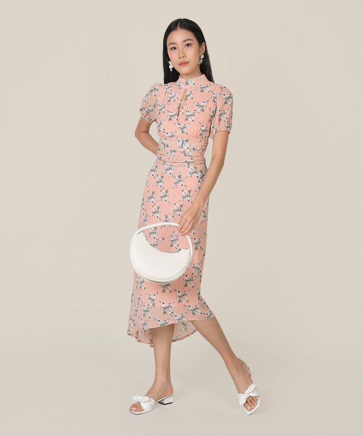 Anelise Floral Asymmetrical Midaxi Skirt - Pink Quartz