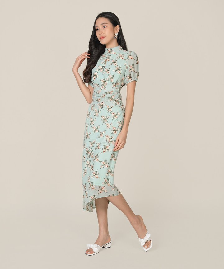 Anelise Floral Keyhole Top - Pale Jade