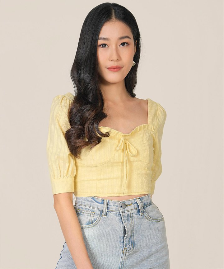 Cordelia Embroidered Cropped Top - Lemon Meringue