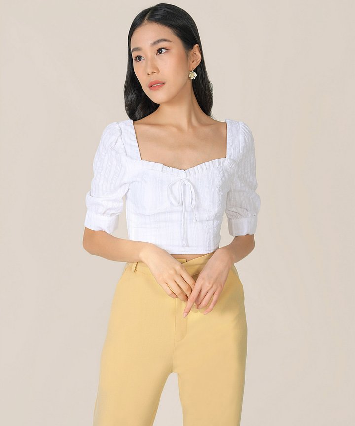 Cordelia Embroidered Cropped Top - White