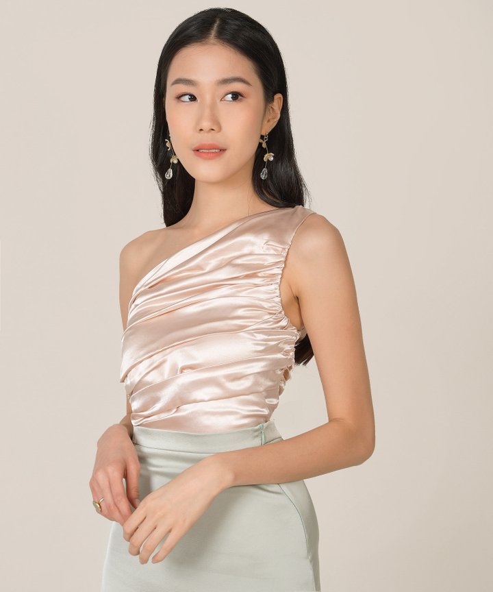 Elixir Ruched Satin Toga Top - Champagne