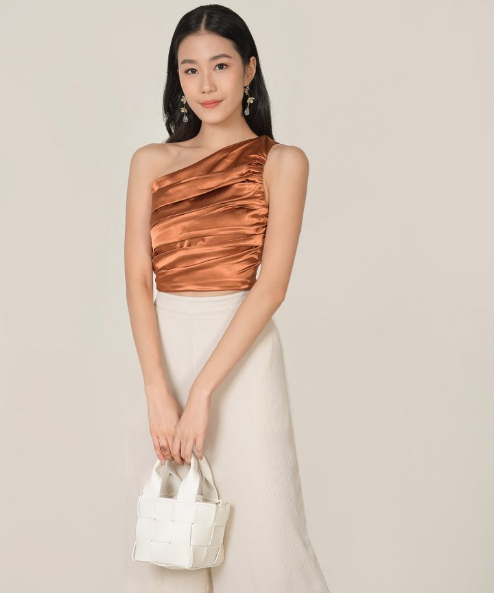 Elixir Ruched Satin Toga Top - Ginger