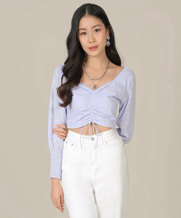 Mischa Eyelet Ruched Top - Lilac