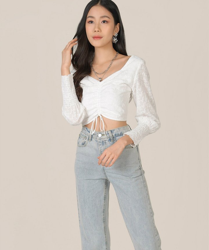 Mischa Eyelet Ruched Top - White
