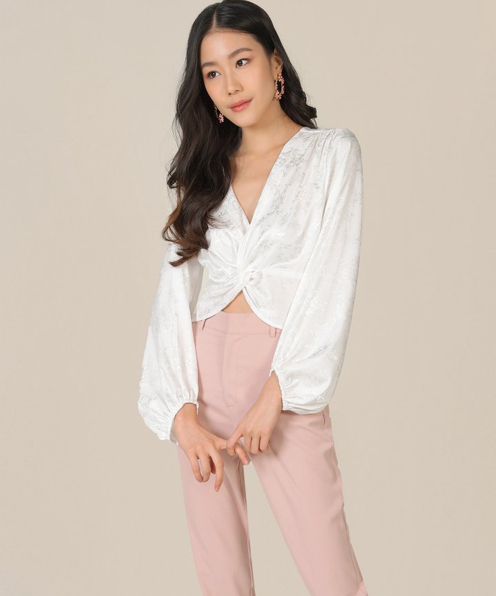Sonadora Twist-Front Jacquard Blouse