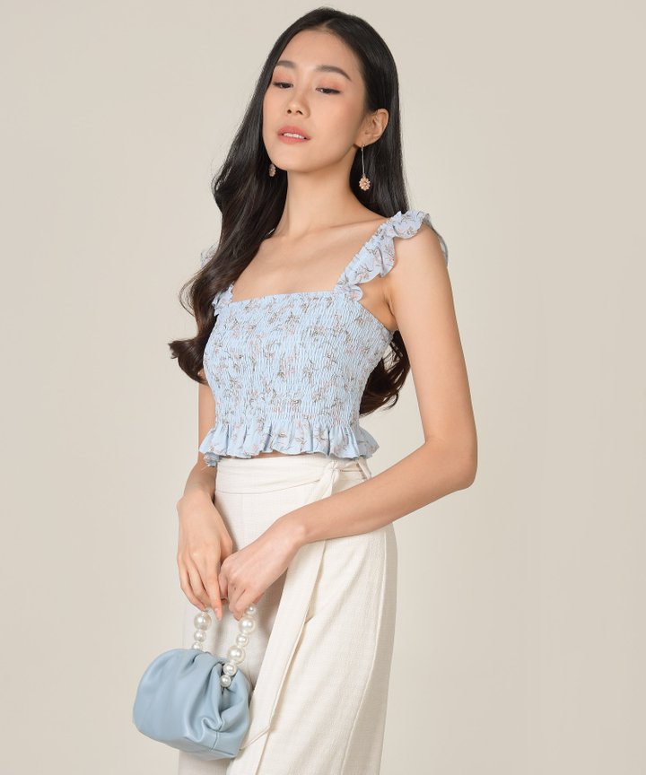 Bayberry Floral Smocked Top - Powder Blue