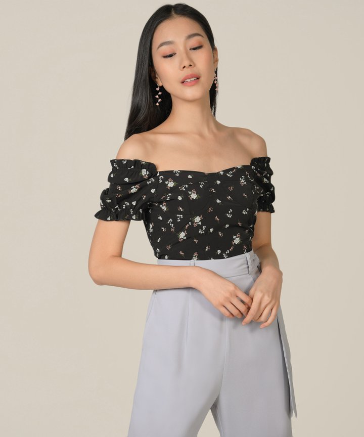 Hansel Floral Smocked Back Top - Black