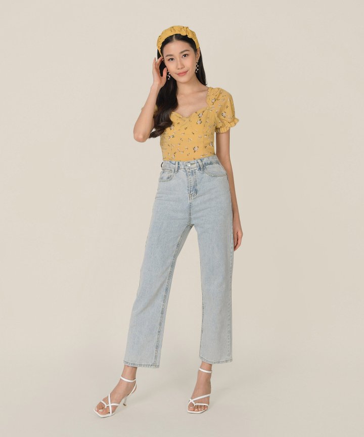 Hansel Floral Smocked Back Top - Mustard