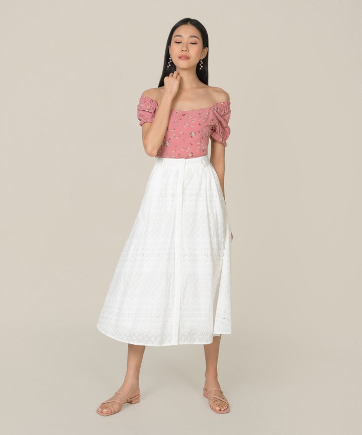 Helene Embroidered Midi Skirt - White