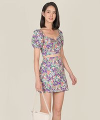 Valentine Floral Top and Skirt Co-ord in Purple Singapore Blogshop Online