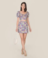 Valentine Floral Top and Skirt Co-ord in Purple Fashion Online Store