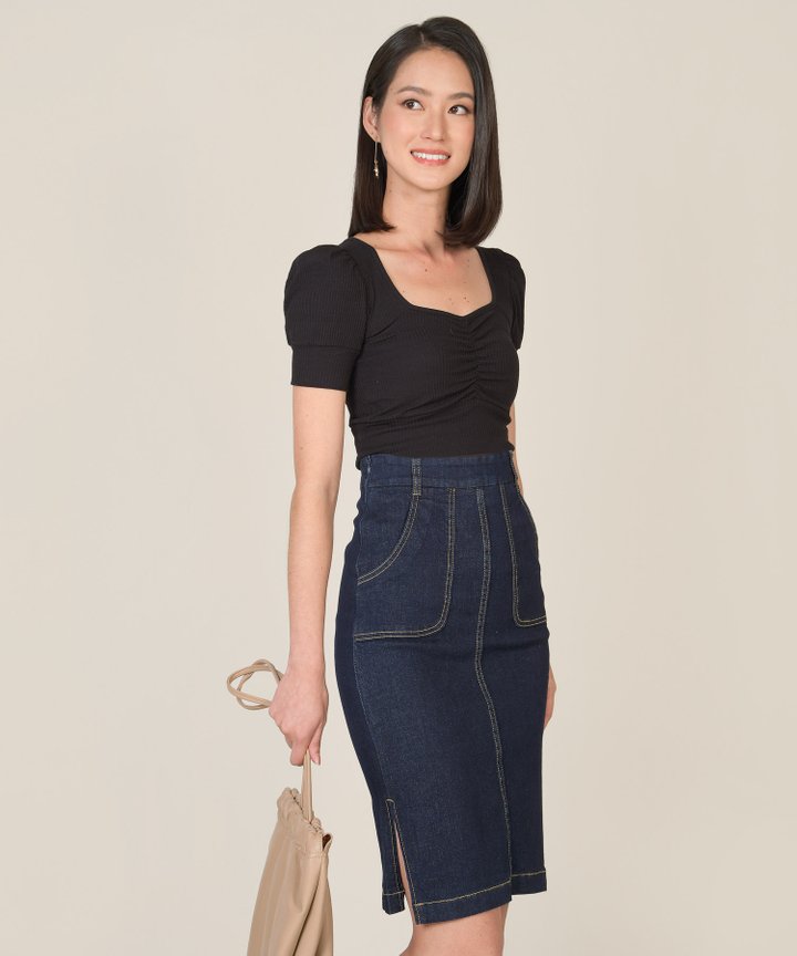 Afar Denim Midi Skirt - Dark Blue
