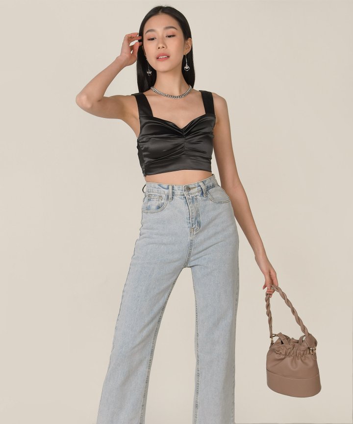 Emile Satin Bralette Top - Black